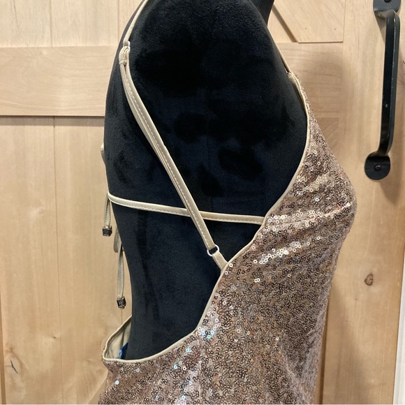 She + Sky Gold Sequin Halter Mini Dress Medium NWT - Picture 11 of 15